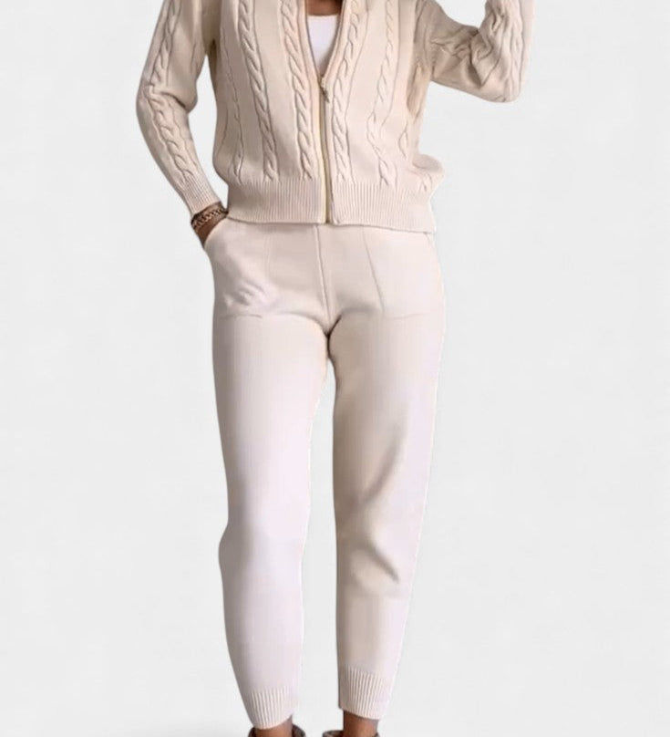 Perdita Cardigan & Twisted Jacquard Sweater Set - Casual Style
