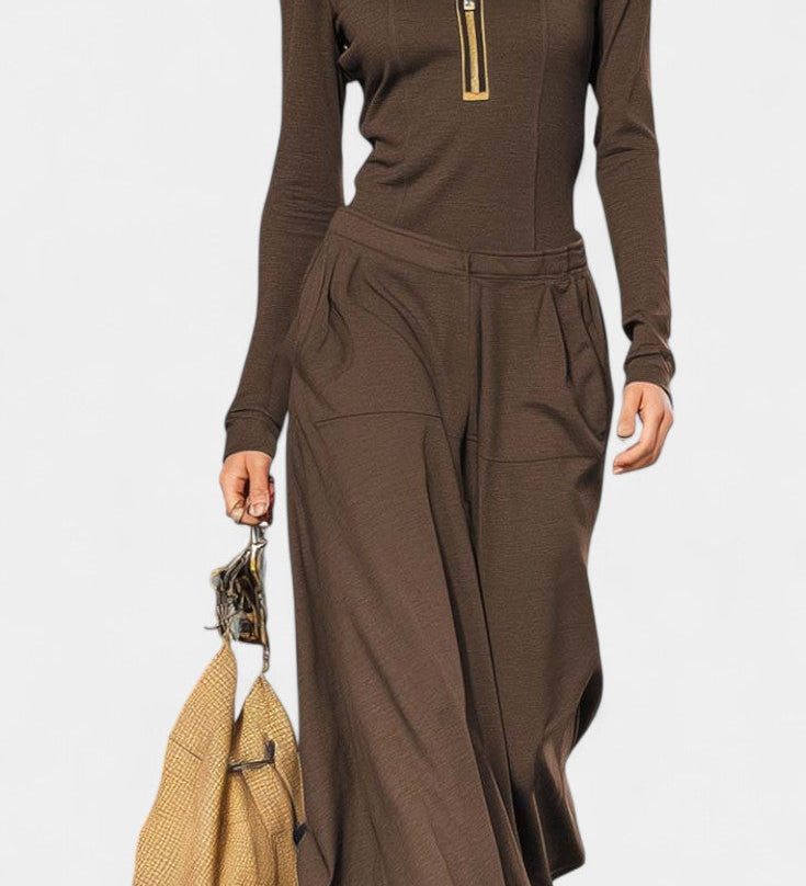Azélina | High Collar and Wide-Leg Trousers