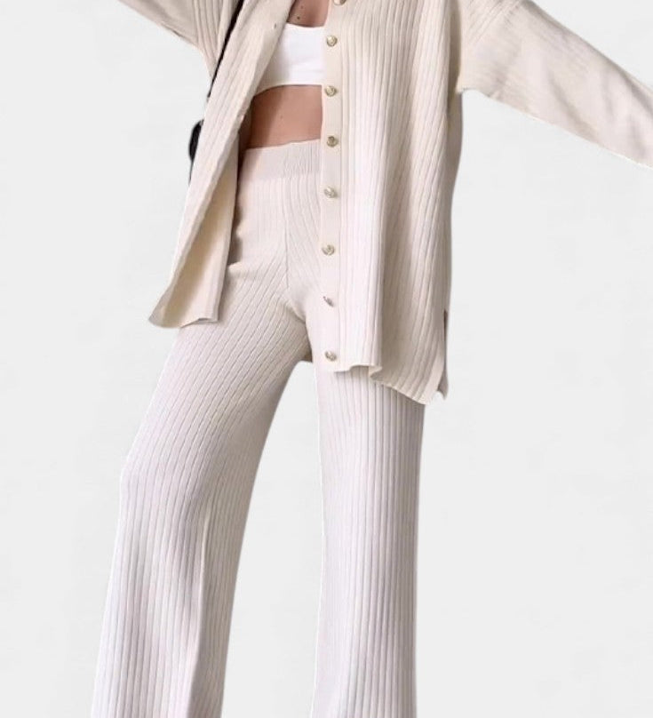 Striped Jacquard Knit Two-Piece Set with Thoughtful Design