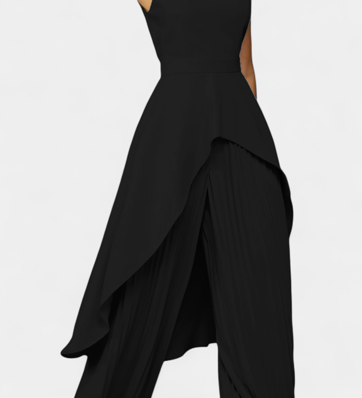 Chrysoula Asymmetrical Sleeveless Outfit with Pleated Trousers