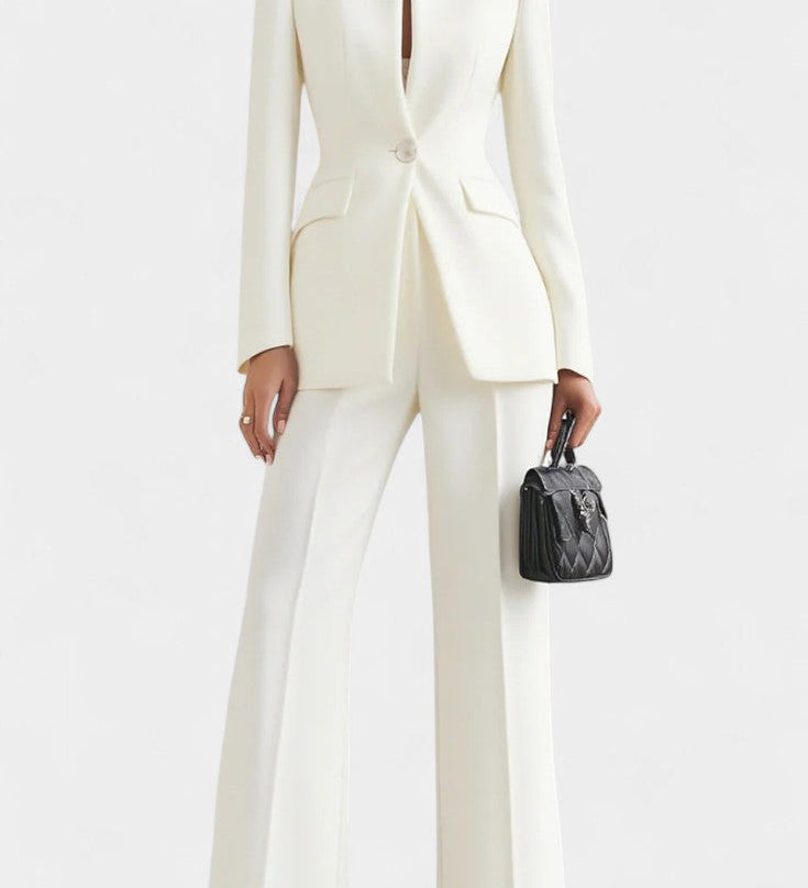 Elisabetta | High-Collar Set with Wide-Leg Pants