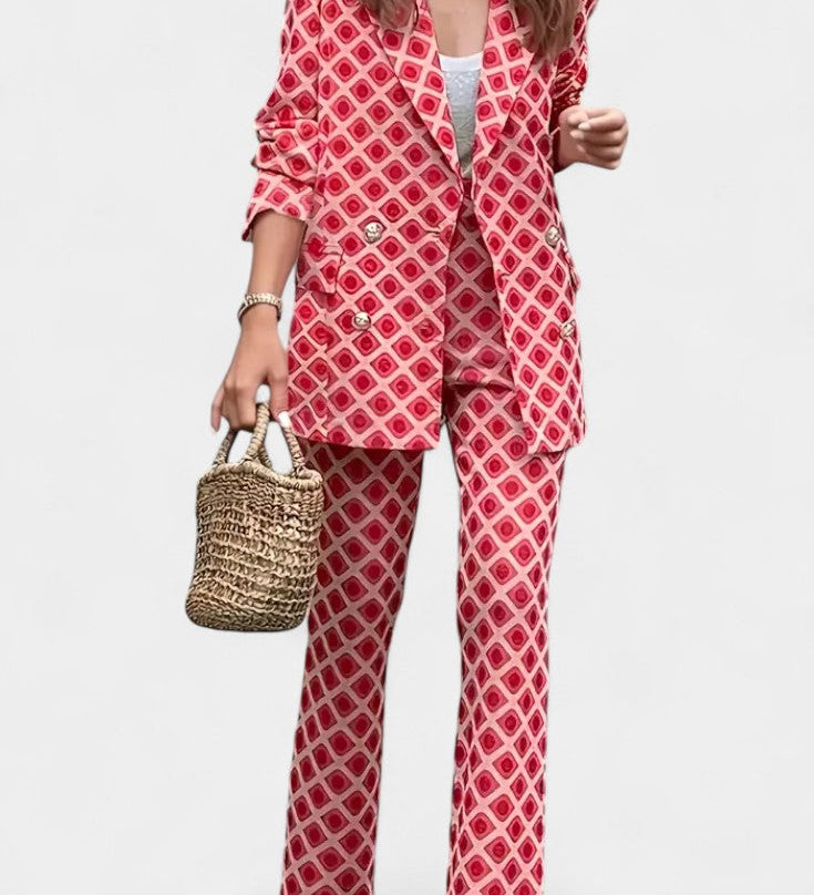 Nusa Tailored Blazer with High-Waisted Leopard Print Trousers