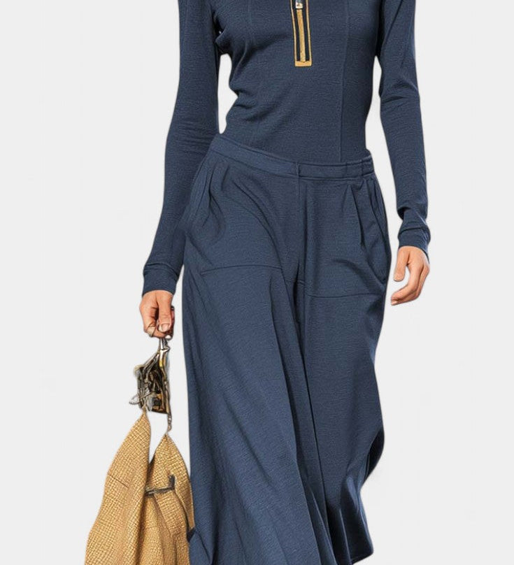 Azélina | High Collar and Wide-Leg Trousers