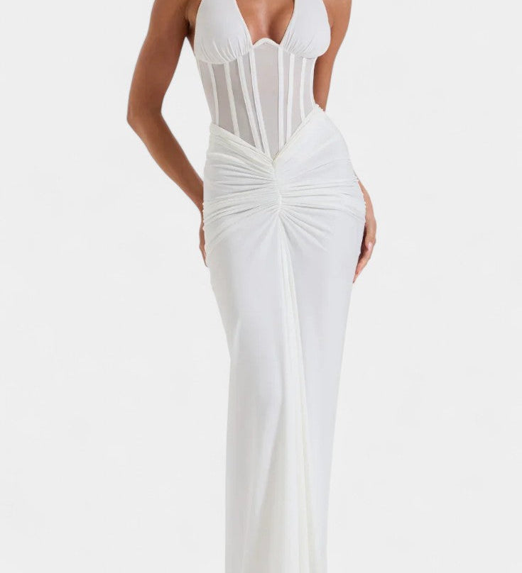 Angelina | Mesh Halter & Gathered Maxi Skirt Set