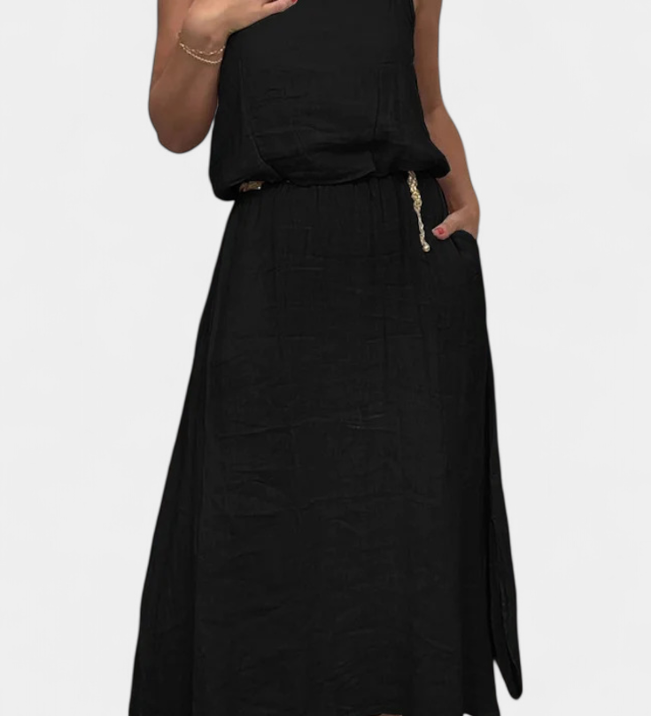 Meliora Linen-Cotton Set with Sleeveless Vest and Maxi Skirt