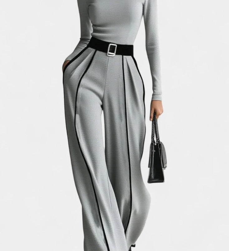 Kirralee | High Collar Set with Flared Wide-Leg Pants