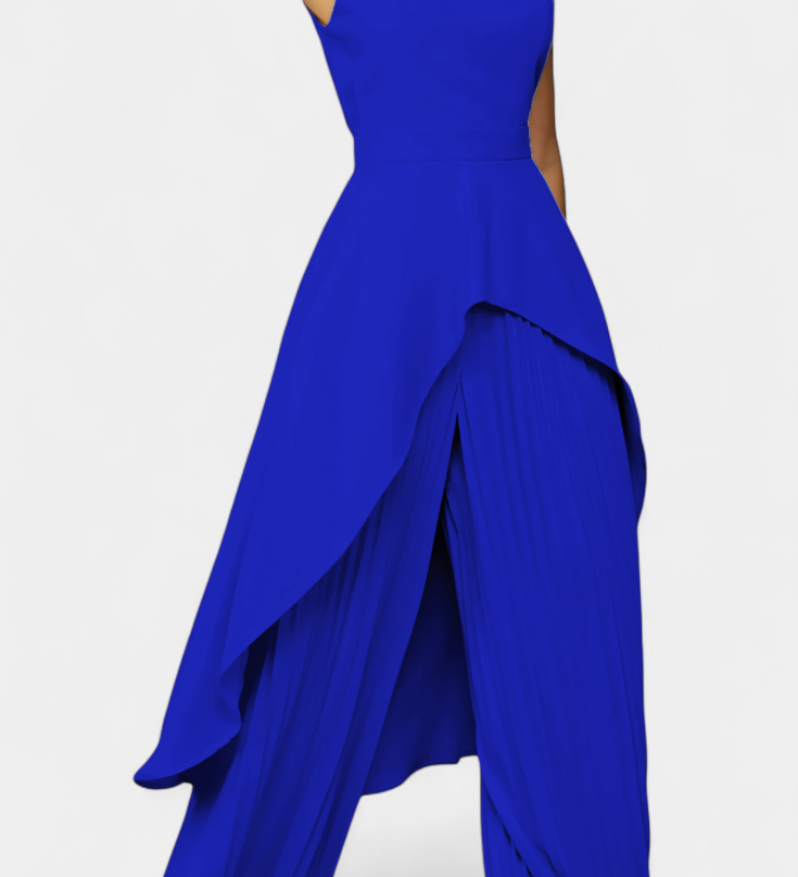Chrysoula Asymmetrical Sleeveless Outfit with Pleated Trousers
