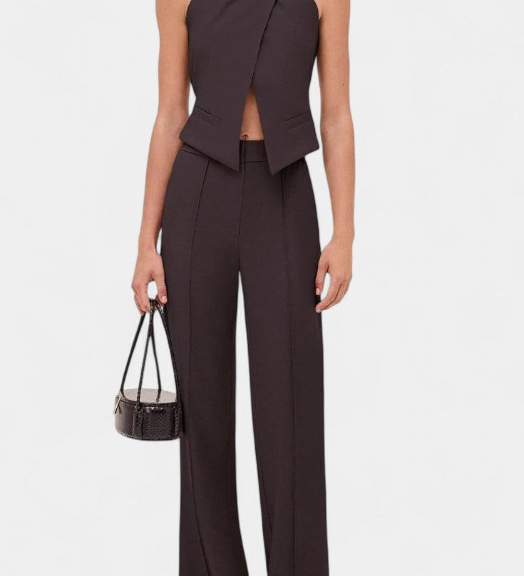 Somina Cross-Strap Ensemble with Chic Straight-Leg Trousers