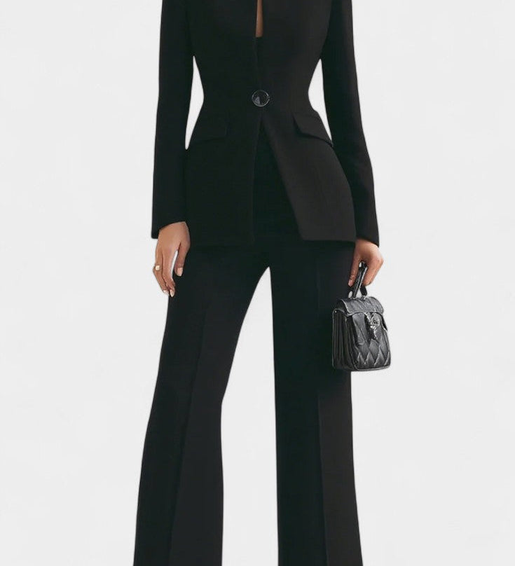 Elisabetta | High-Collar Set with Wide-Leg Pants