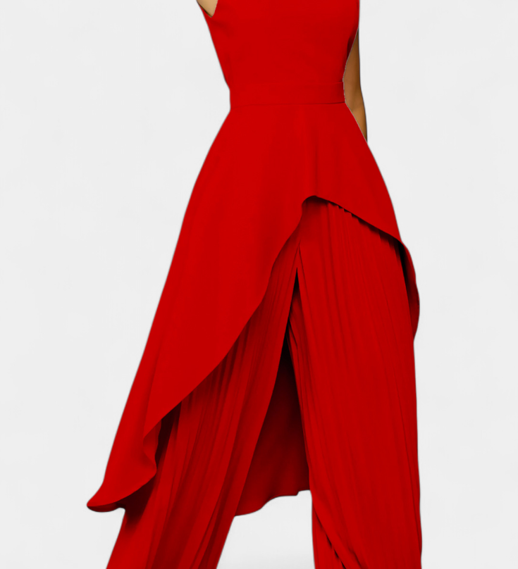 Chrysoula Asymmetrical Sleeveless Outfit with Pleated Trousers