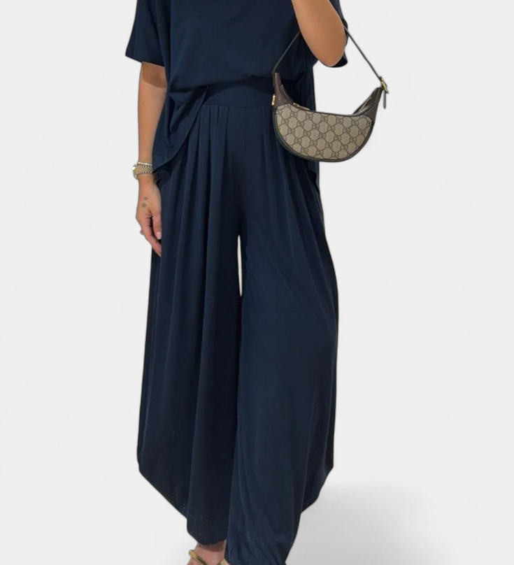 Trista Minimalist Modal Ensemble: Straight Top & Wide-Leg Pants