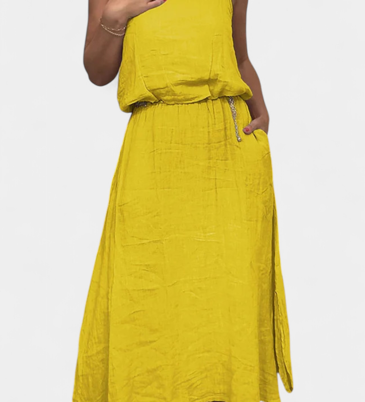 Meliora Linen-Cotton Set with Sleeveless Vest and Maxi Skirt