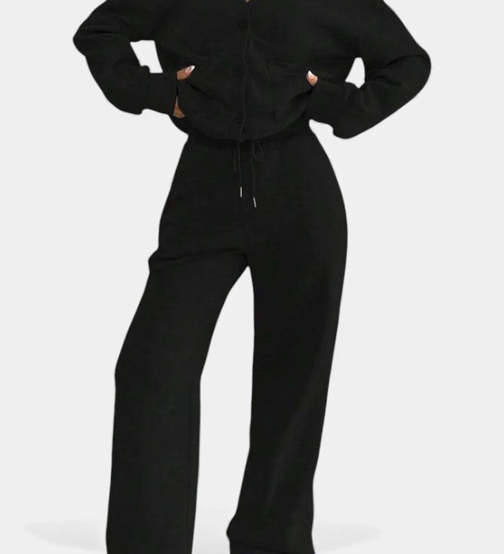 Vellina Cozy Cardigan Jacket & Wide-Leg Pants Set