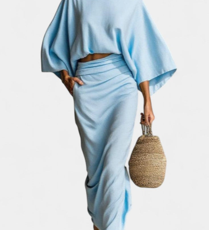 Marlon | Casual Long Sleeve Set with Maxi Skirt