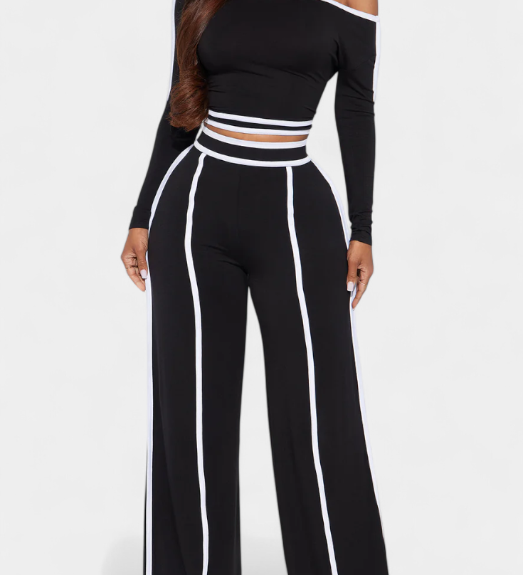 Krystelle Off-Shoulder Set with Bold Striped Accents