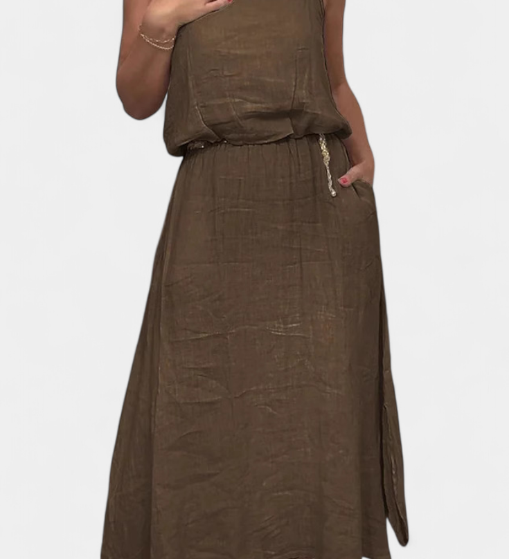 Meliora Linen-Cotton Set with Sleeveless Vest and Maxi Skirt