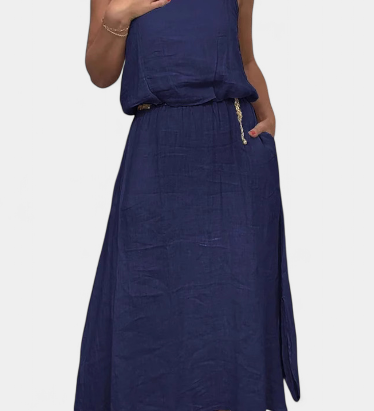 Meliora Linen-Cotton Set with Sleeveless Vest and Maxi Skirt