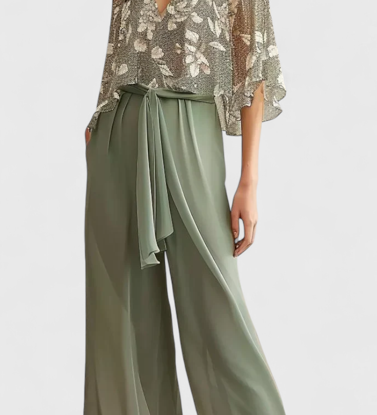 Claribel | V-Neck Top and Wide Leg Set