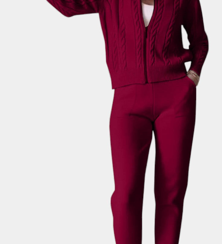 Perdita Cardigan & Twisted Jacquard Sweater Set - Casual Style