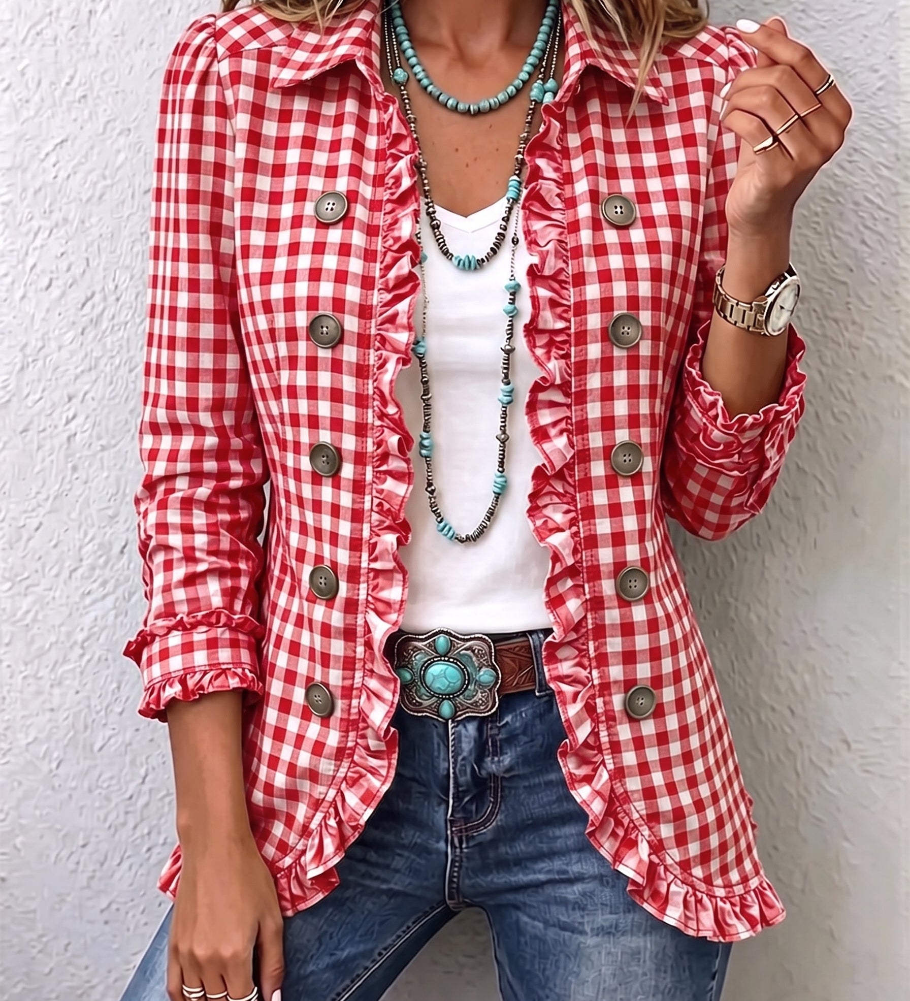 Charlene | Gingham Ruffled Jacket