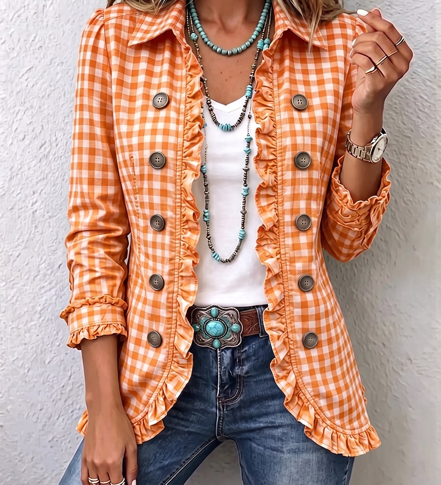 Charlene | Gingham Ruffled Jacket