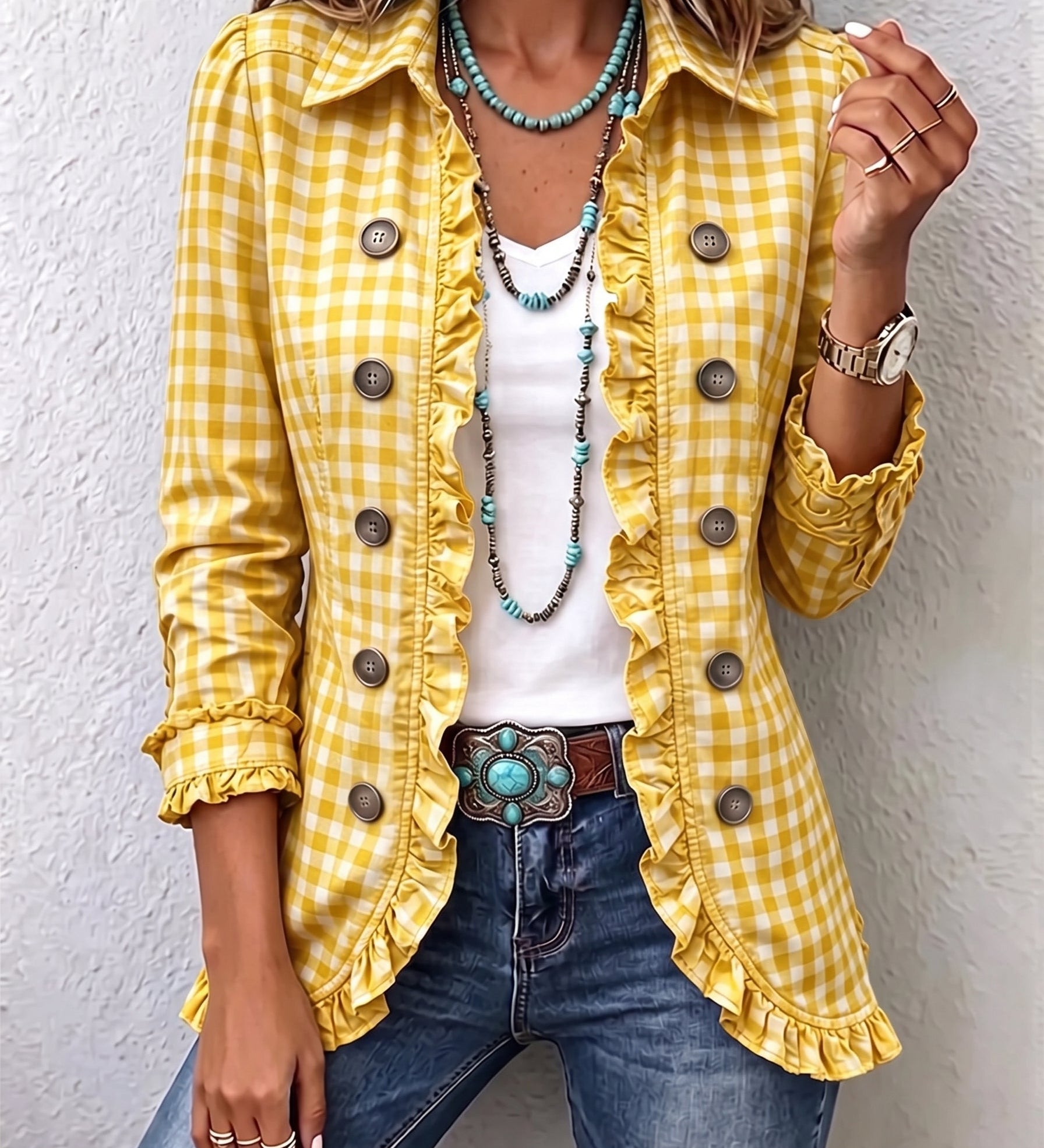 Charlene | Gingham Ruffled Jacket