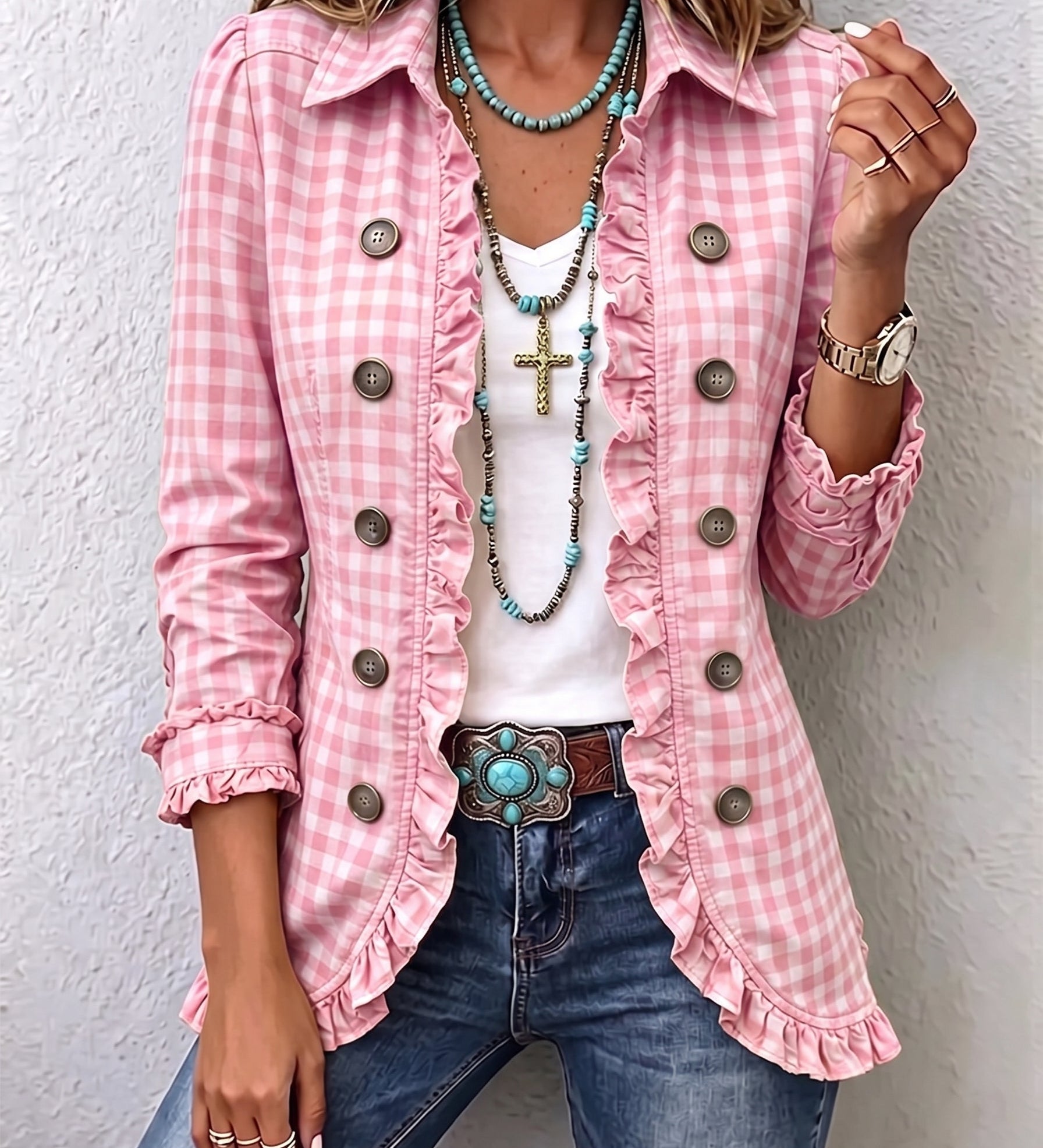 Charlene | Gingham Ruffled Jacket
