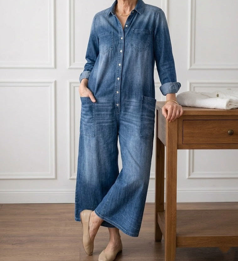 Flora | Cotton Denim Jumpsuit